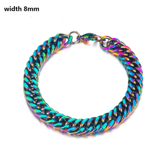 316L RVS Cubaanse Schakel Armband â Regenboog Vintage Figaro Design voor Mannen en Vrouwen