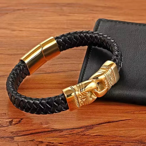 TYO Rvs Bedelarmband Gevlochten Lederen Handgemaakte Armband voor Mannen