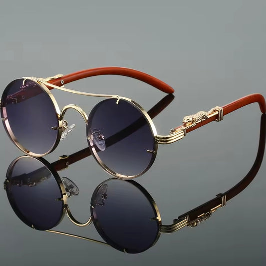 Vintage Ronde Zonnebril met Dubbele Brug â Unisex Retro Design, Luxe Merkstijl & Veelkleurige Lenzen voor Dames en Heren