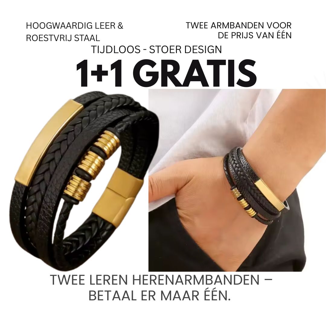 Leren Herenarmband Duo – Zwart Leer | 1+1 Gratis Actie bij HeWear