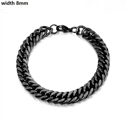 316L RVS Cubaanse Schakel Armband â Zwart Vintage Figaro Design voor Mannen en Vrouwen