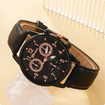 LuxeTime™ Horloge met Metalen Behuizing en Leren Band