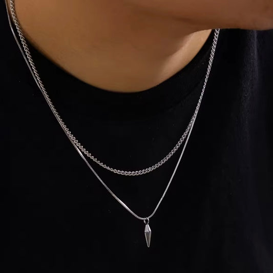 âš KunJoe 2 Stuks Set â Stijlvolle RVS Kettingen met Klinknagel Hanger - Ketting voor Vaderdag!