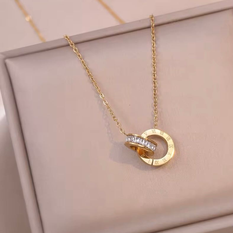 Chique Kristallen Cirkel Choker met Romeinse Cijfers – Luxe Gouden en Zilveren Rose Hanger Ketting voor Vrouwen