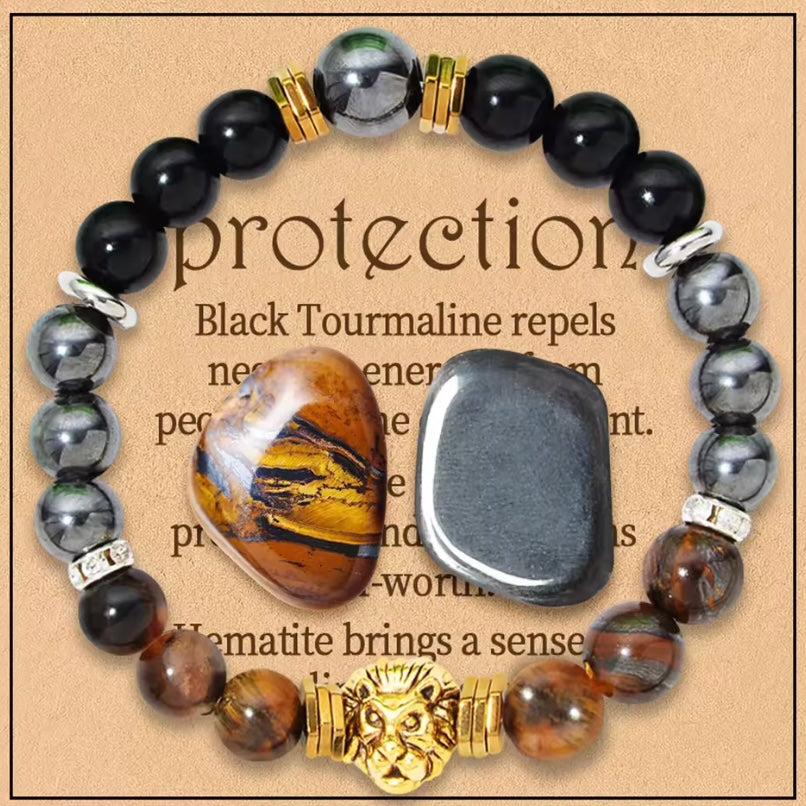 3-delige Kralenarmband Set + 2 Edelstenen | Tijgeroog & Obsidiaan