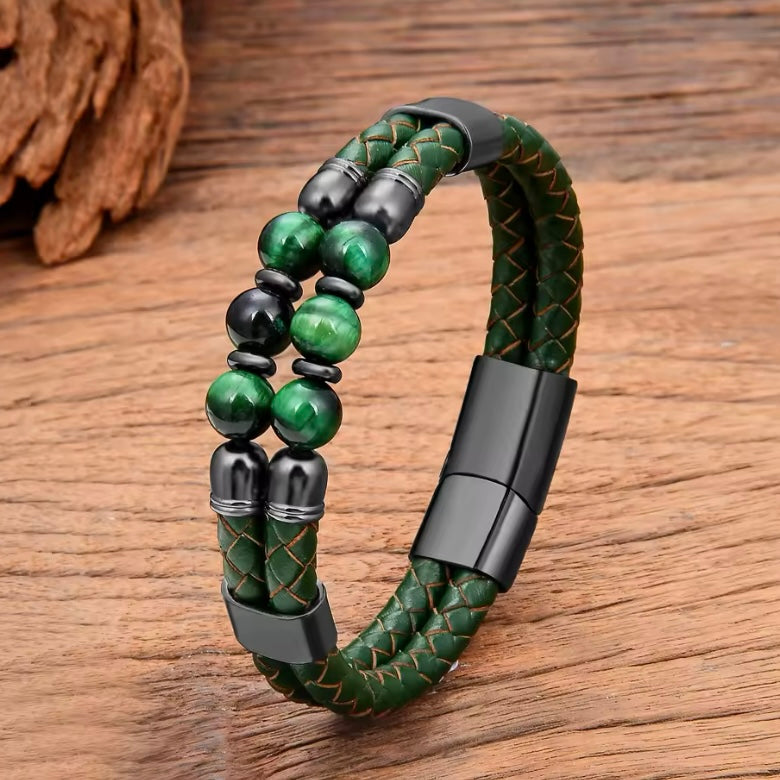 Green Natuurlijke Kwarts Armband Unisex - Roestvrij Stalen Sluiting, Tijgeroog Kralen
