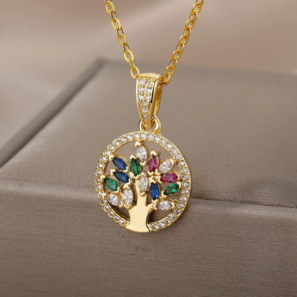 Levensboom Hanger Ketting voor Vrouwen - RVS Lange Choker, Trend 2024, Esthetische Sieraden