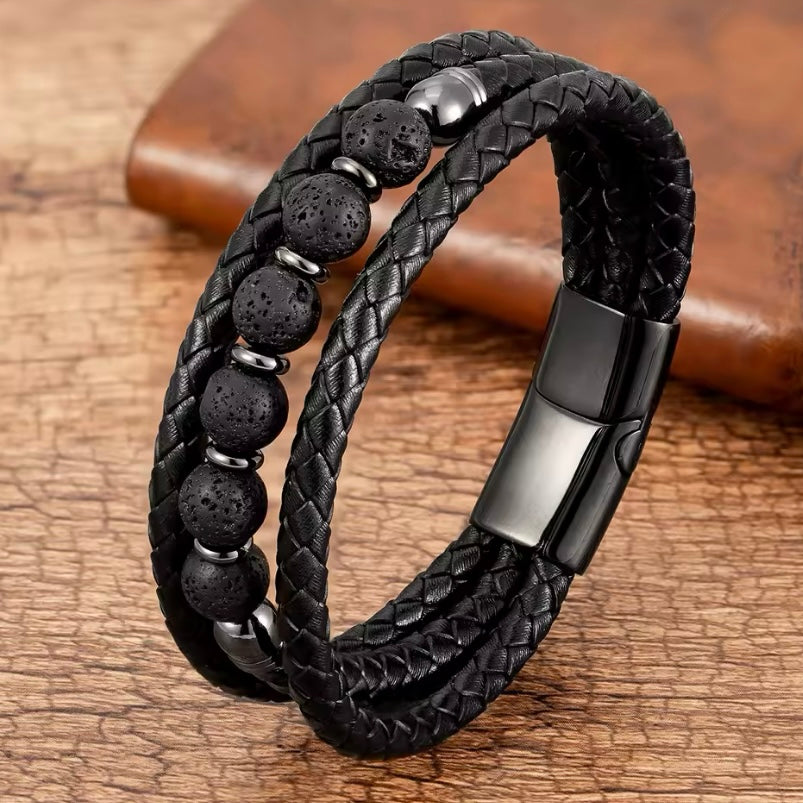 Feng Yue Punk Armband met Natuursteen & Lederen Bedels