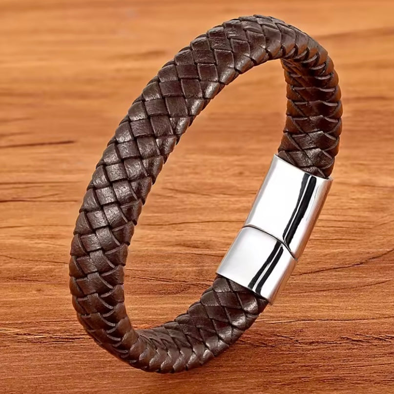 Geweven echt lederen armband