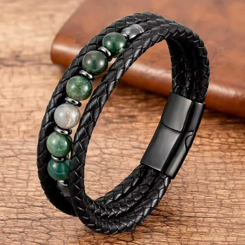 Feng Yue Punk Armband met Natuursteen & Lederen Bedels