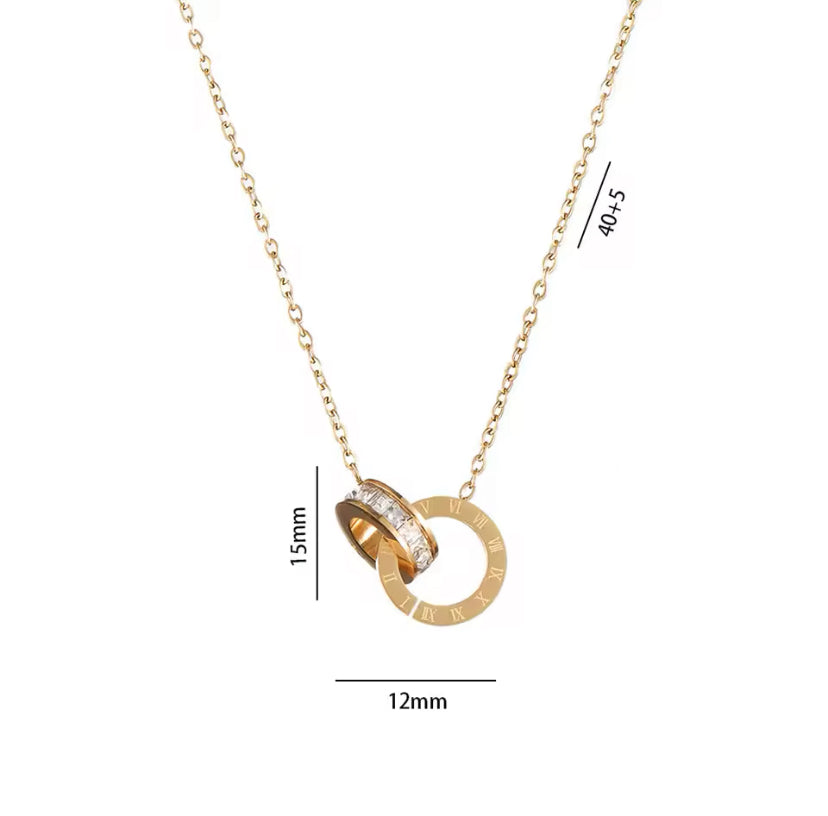 Chique Kristallen Cirkel Choker met Romeinse Cijfers – Luxe Gouden en Zilveren Rose Hanger Ketting voor Vrouwen