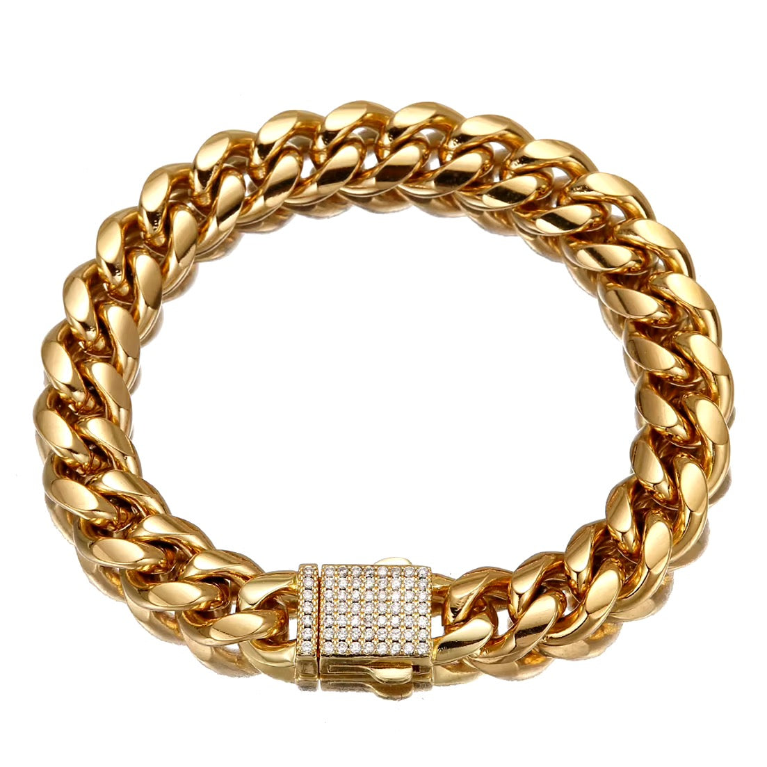 316L RVS Kristal Gesp Miami Chain Bangle Armband – Voor Mannen & Vrouwen