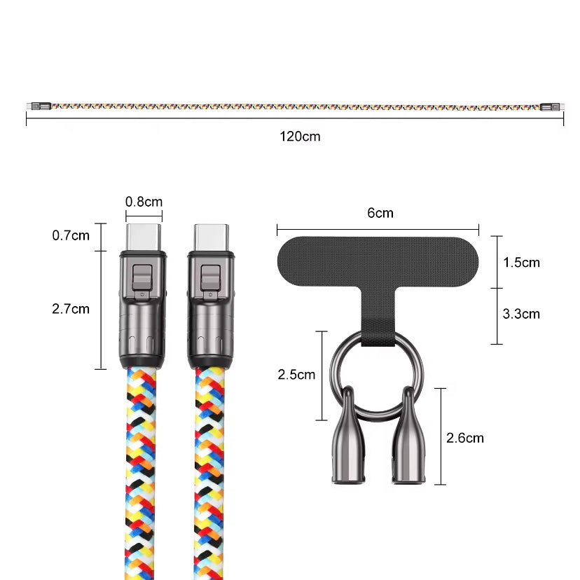 1.2M Crossbody Telefoonkoord met 240W Snellaadkabel – Universeel Type-C & Polsband