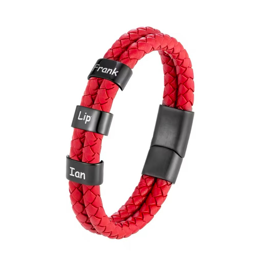 Personaliseerbare Familienaam Armband voor Mannen – Rood Gevlochten