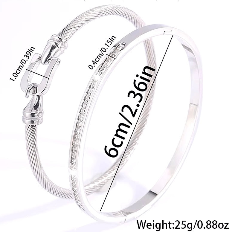 2 Stuks Retro Trendy Armbanden – Hoefijzerhaak en Simulatie Diamanten