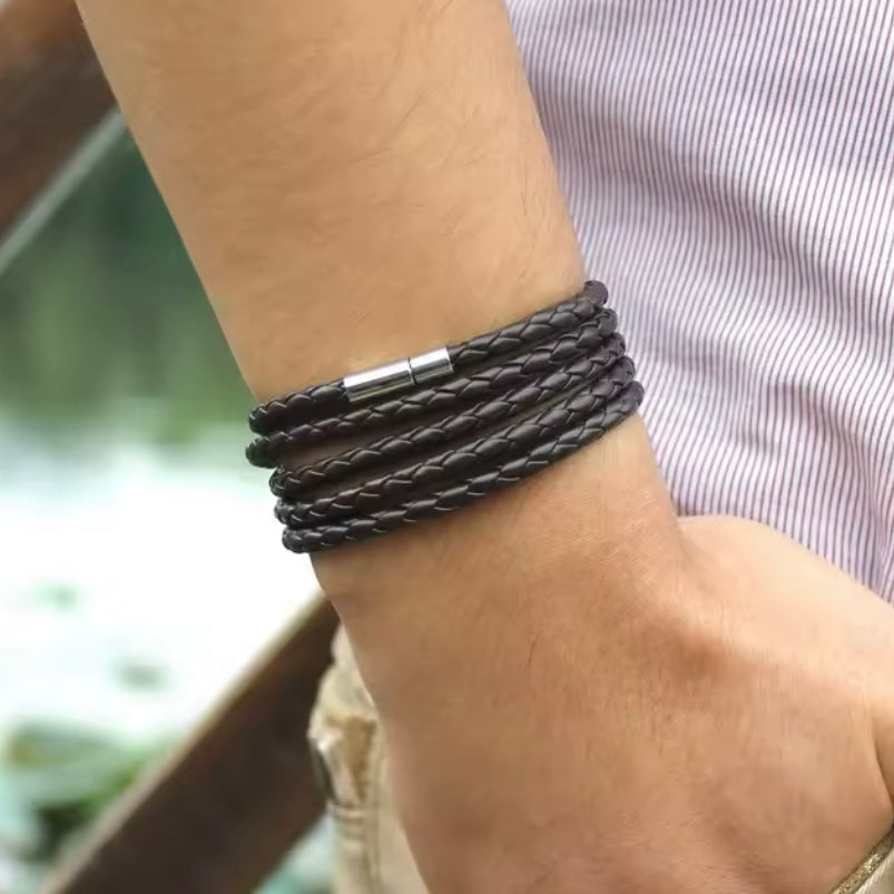Xqni Retro Lederen Wrap Armband voor Heren - Lengte 90 cm