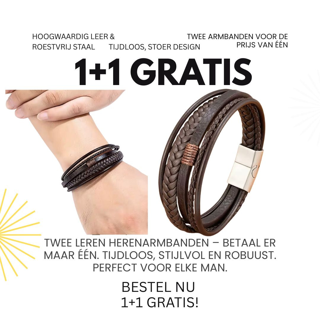 Twee Leren Herenarmbanden – Betaal er maar Eén