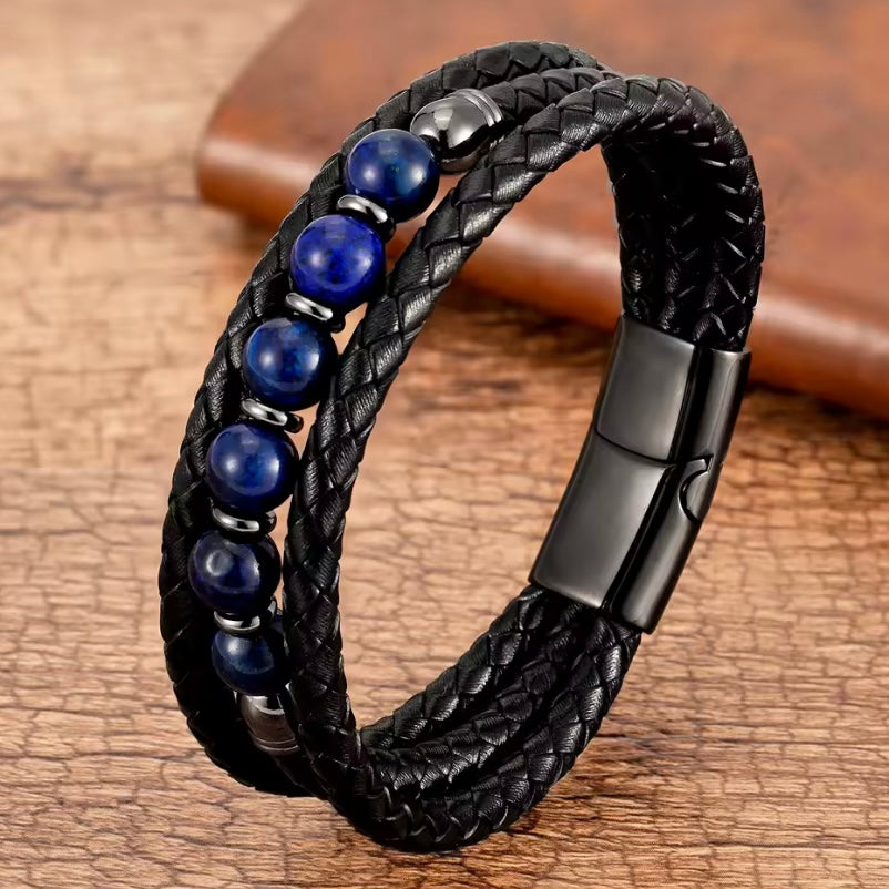 Feng Yue Punk Armband met Natuursteen & Lederen Bedels