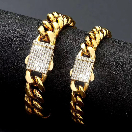 316L RVS Kristal Gesp Miami Chain Bangle Armband â Voor Mannen & Vrouwen