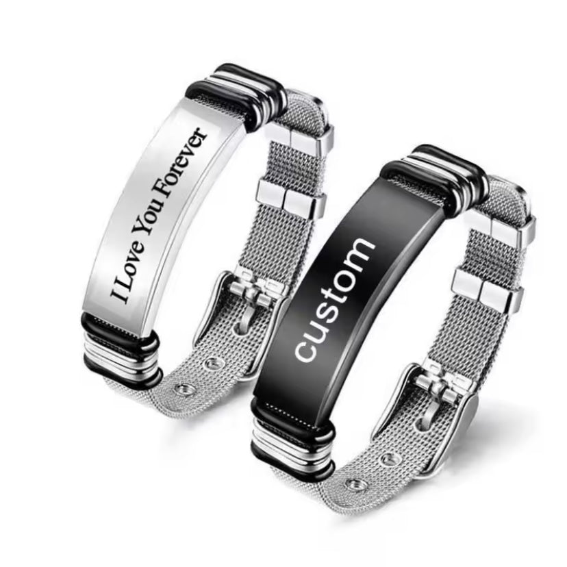 Perfecte herenarmband van titaniumstaal voor Vaderdag – Personaliseerbaar met familiefoto's een stijlvol cadeau