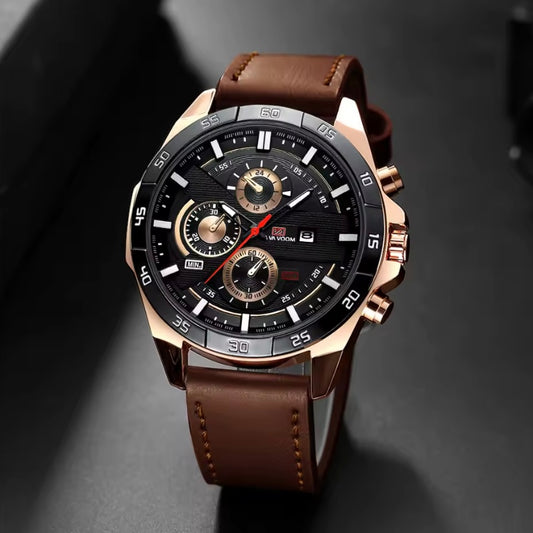 Herenhorloge sportstijl 46 mm groot leer racestijl casual mode origineel zwart âš