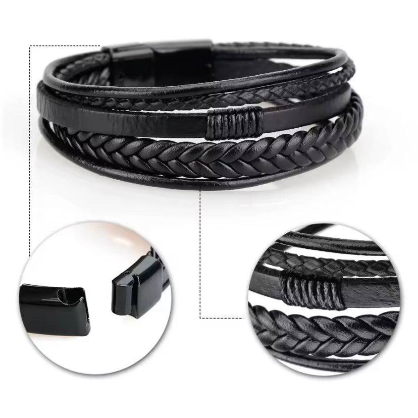 Stoere Lederen Armbanden Zw – Roestvrij Staal & Gevlochten Design | Perfect Cadeau voor Mannen