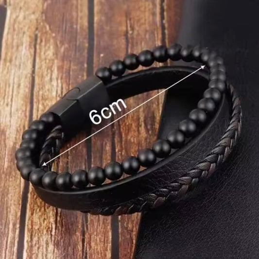 Geweven PU-leer | natuursteen armbanden