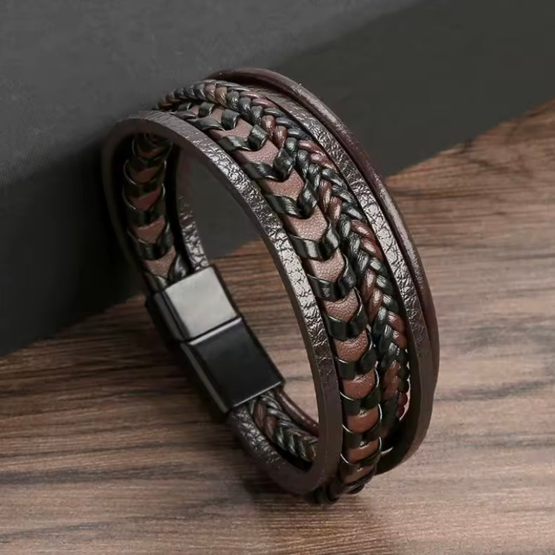Lederen Herenarmband Klassiek – Handgeweven Meerdere Lagen, Accessoire voor Stijlvolle Mannen