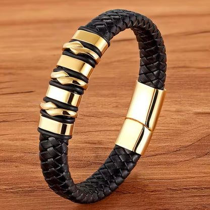 TYO Vintage Rvs Bedelarmband Gevlochten Lederen Handgemaakte Armband voor Mannen