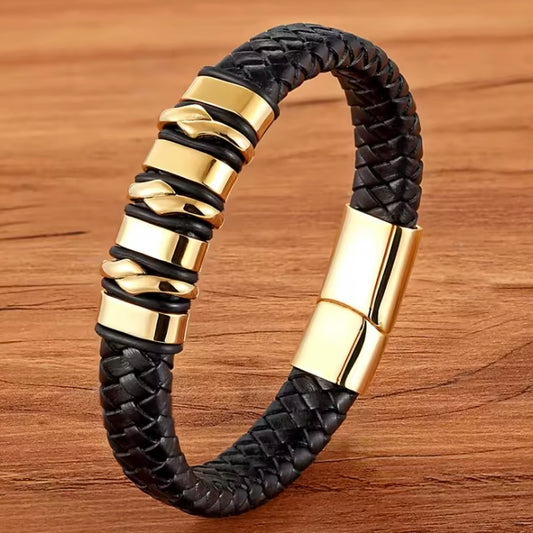 TYO Vintage Rvs Bedelarmband Gevlochten Lederen Handgemaakte Armband voor Mannen