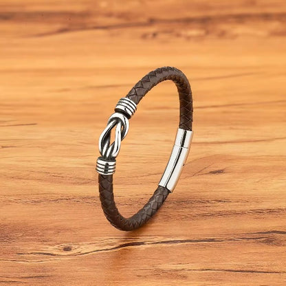 TYO minimalistische sportstijl heren roestvrij staal geweven lederen armband Toggle-sluitingen