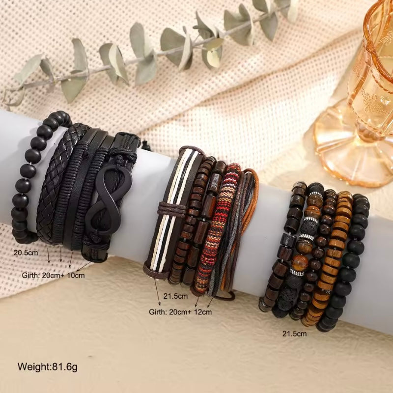 15 stks/set Klassieke heren lederen armband Vintage stijl Handgeweven