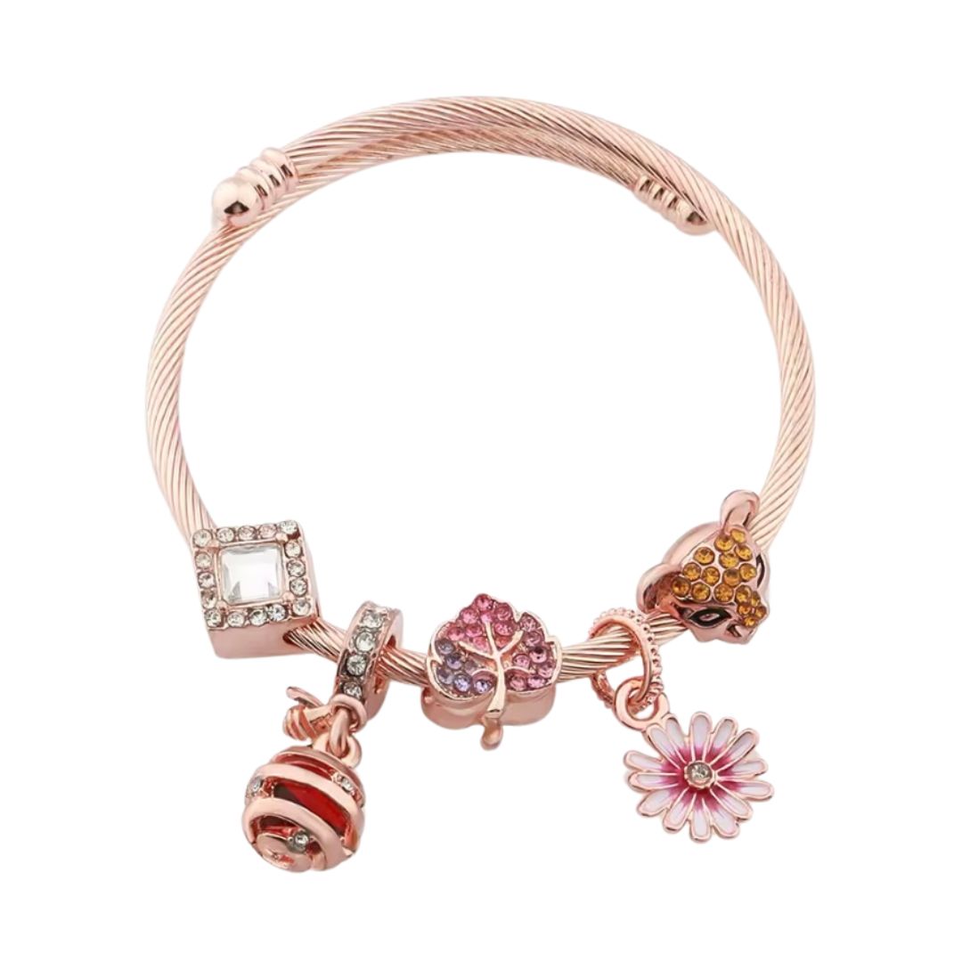 Verstelbare Hart Manchet Armband met Bloem Charm