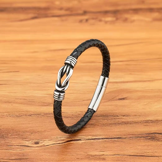 TYO minimalistische sportstijl heren roestvrij staal geweven lederen armband Toggle-sluitingen