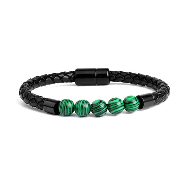 Ontspannende Tijgeroog Lederen Kralen Armband - Vulkaangesteente