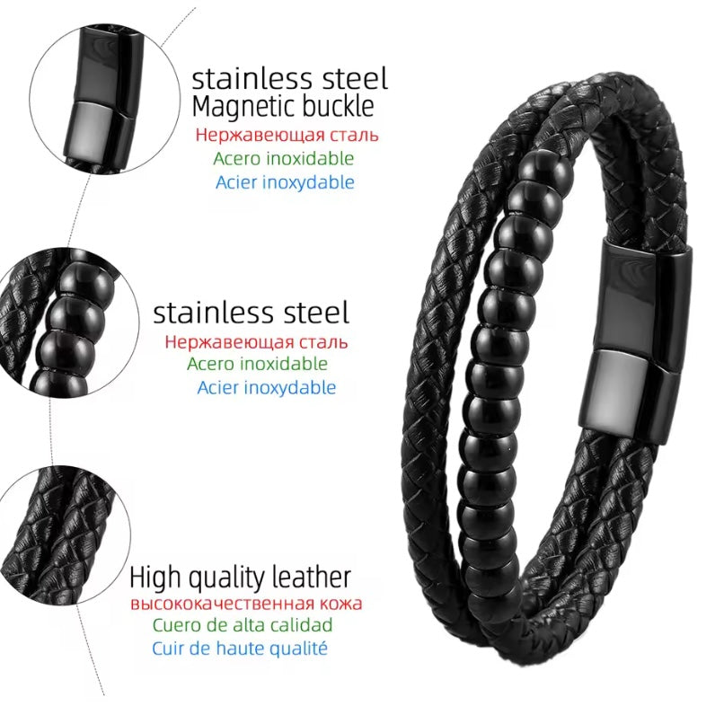Handgemaakte Leren Armband – Stijlvol Unisex Cadeau met Roestvrijstalen Details | Perfect voor Koppels & Verjaardagen