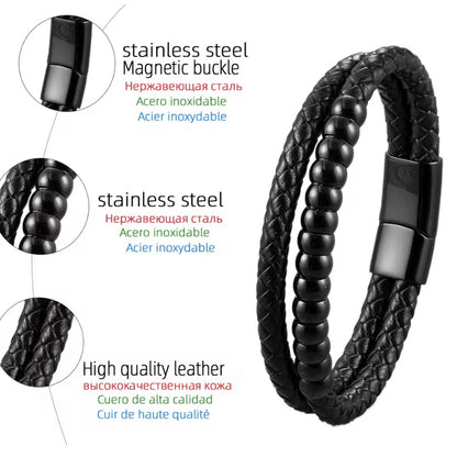 Handgemaakte Leren Armband – Stijlvol Unisex Cadeau met Roestvrijstalen Details | Perfect voor Koppels & Verjaardagen