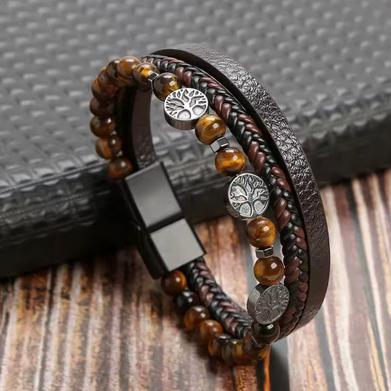 Lederen Herenarmband Klassiek – Handgeweven Meerdere Lagen, Levensboom Accessoire voor Stijlvolle Mannen