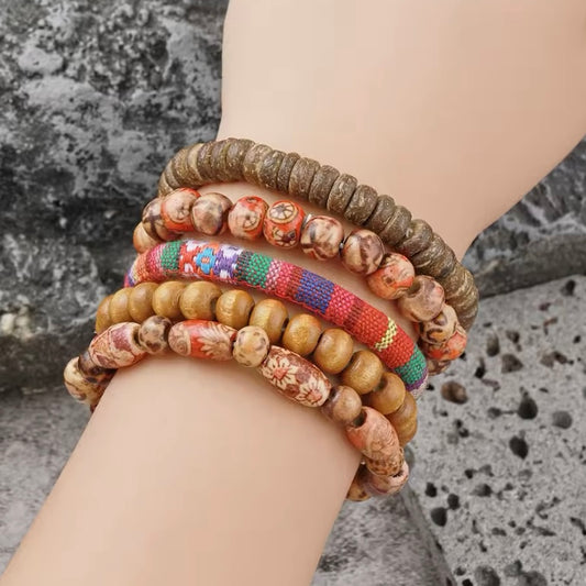 Afrikaanse etnische patroon Boheemse armbanden set, zigeunervrijheidssymbool, Nepalese surferarmbanden