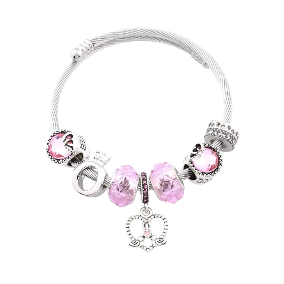 Verstelbare Hart Manchet Armband met Bloem Charm