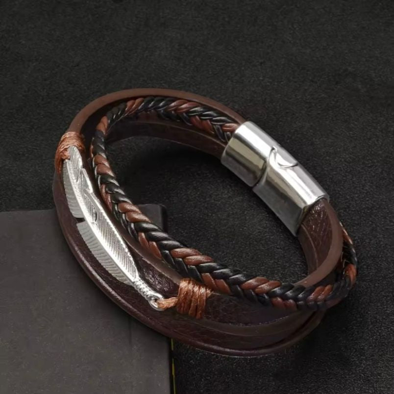 Retro veren geweven PU lederen armband