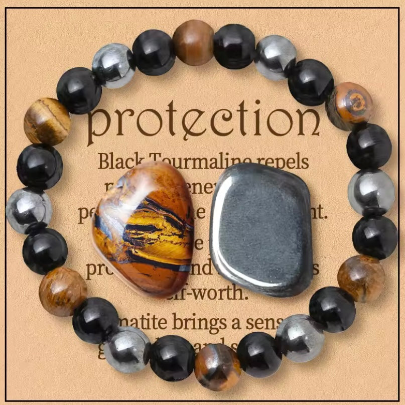 3-delige Kralenarmband Set + 2 Edelstenen | Tijgeroog & Obsidiaan