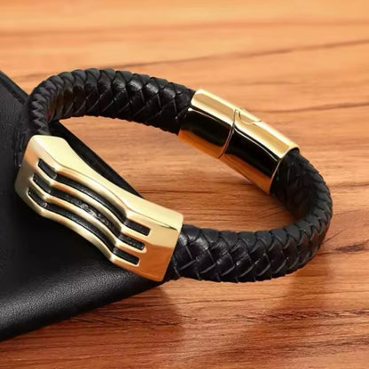 TYO Wrap Lederen Armbanden Voor Mannen met goudkleurige Stainless detail