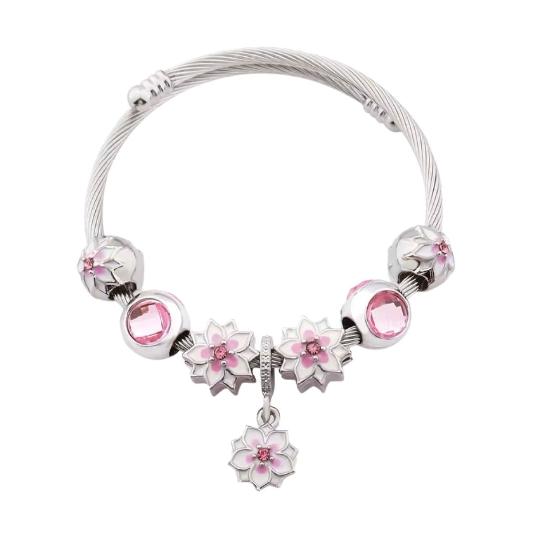 Verstelbare Hart Manchet Armband met Bloem Charm