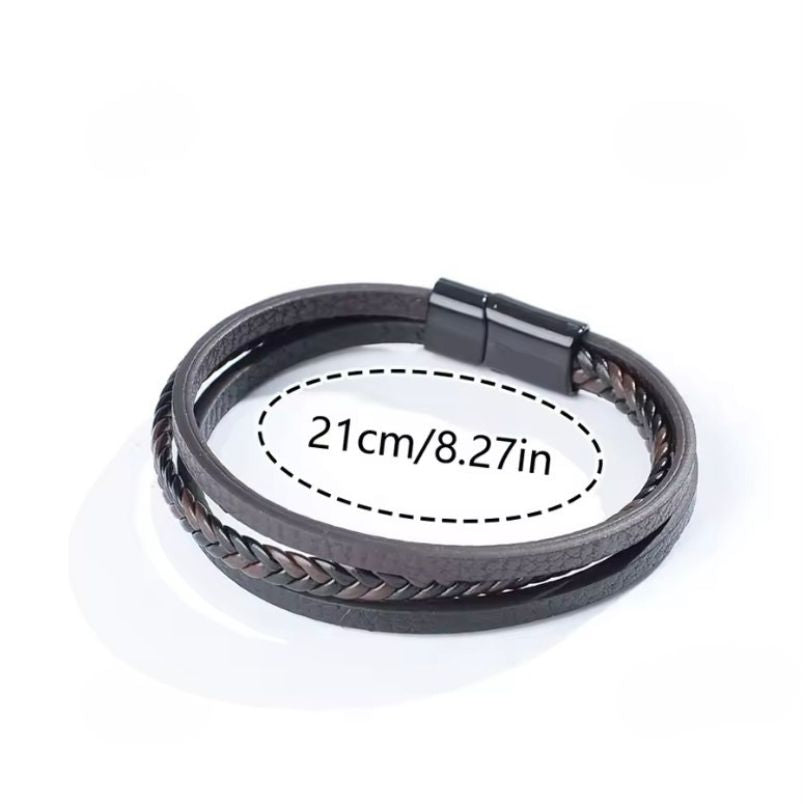 Bruin zwart geweven PU lederen armband