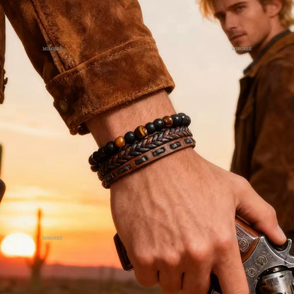 1pc heren retro bruin PU-leer tijgeroog | tijdelijk 20%