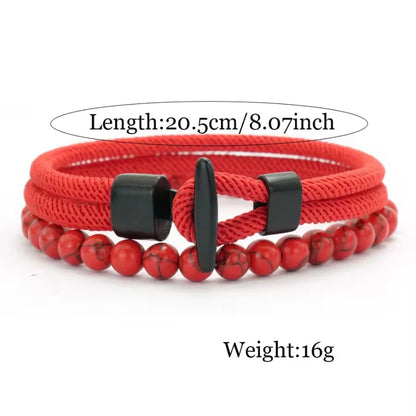 Mannen Armband Set - Nautische Wrap Touw met Tijger Ogen en Onyx