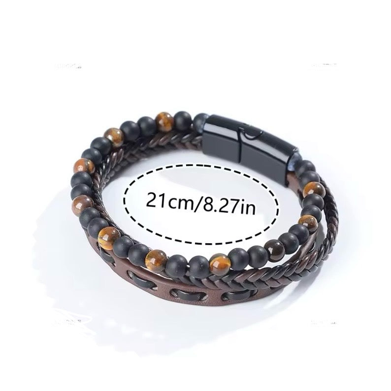 1pc heren retro bruin PU-leer tijgeroog | tijdelijk 20%