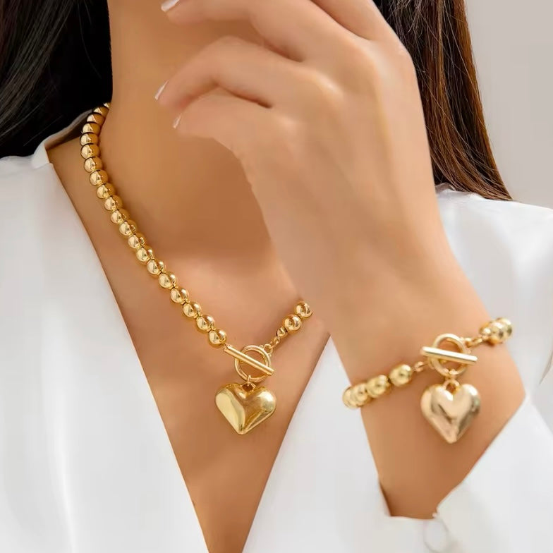 Punk Big Love Heart Ketting & Armband Set – Vintage Grunge