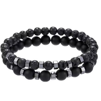 2-Delige Kralen Armband Set – Lavasteen, Agaat & Tijgeroog | Unisex Sieraden Cadeau voor Mannen & Vrouwen